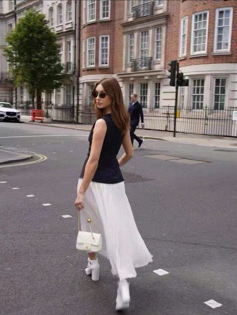 Váy midi vải taffeta xanh navy