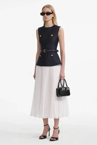 Váy midi vải taffeta xanh navy