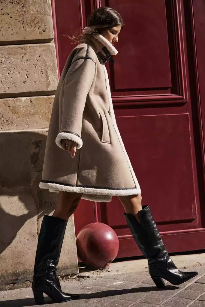 Áo khoác Zara da lộn lót lông cừu