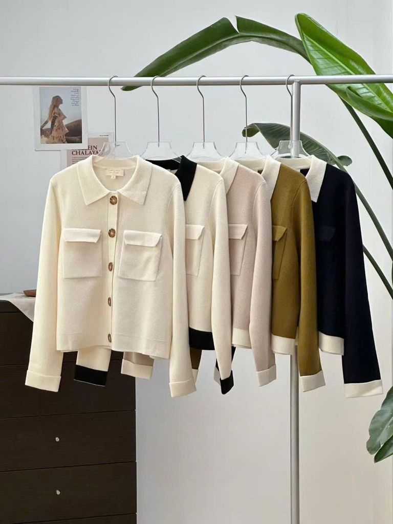 CDG Sezane cổ bẻ khuy sừng MERINO WOOL