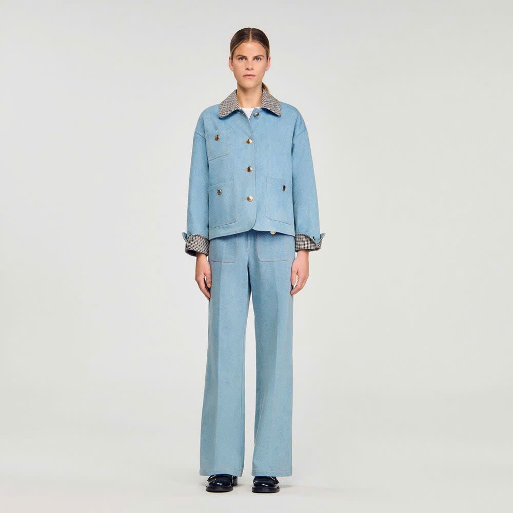 ÁO KHOÁC DENIM CỔ KẺ CARO