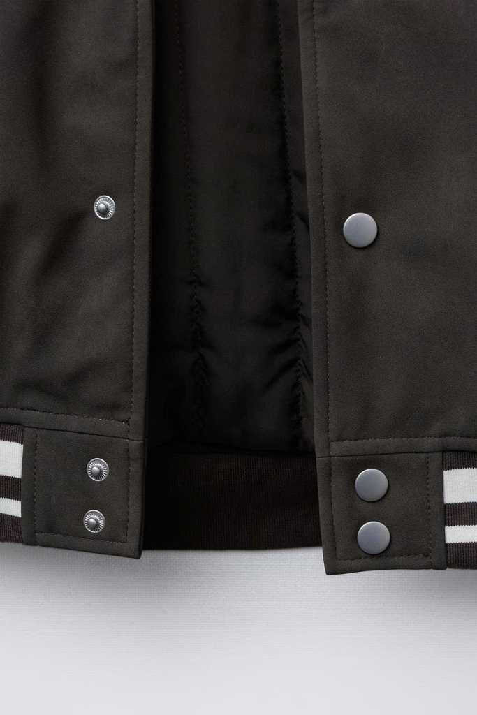Áo bomber da lộn có mũ tay da