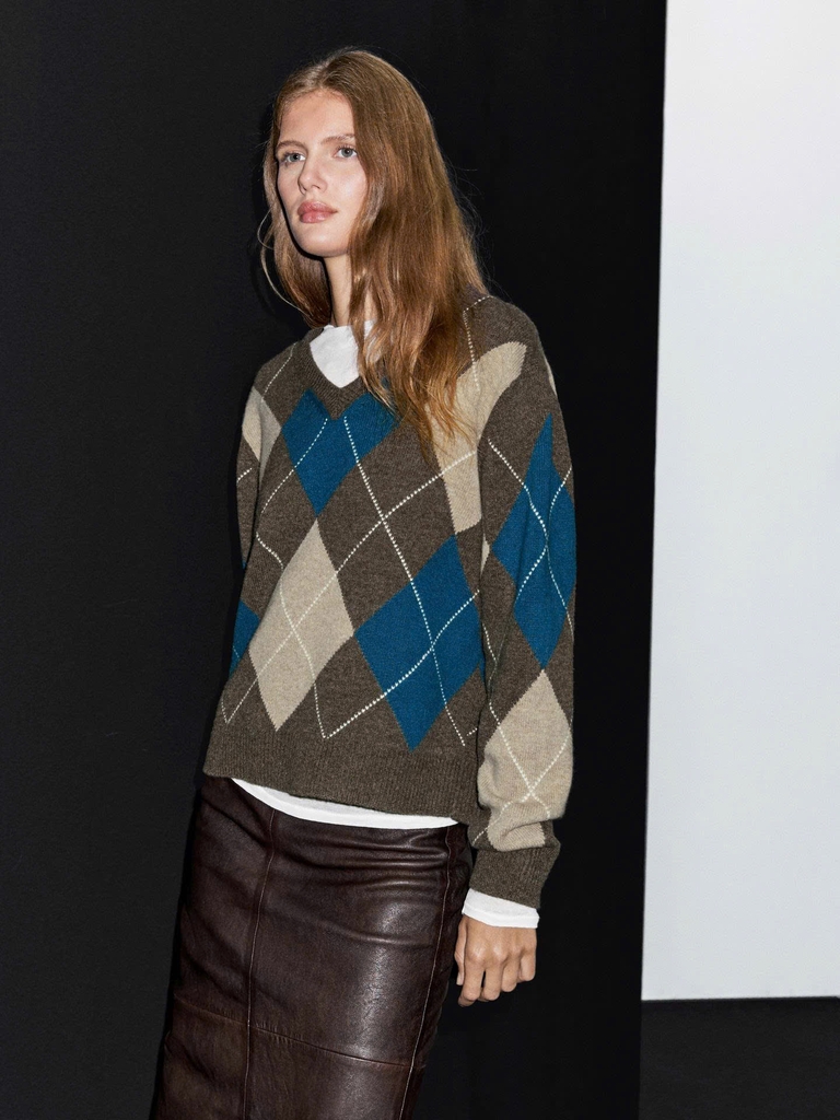 ÁO LEN DỆT HỌA TIẾT ARGYLE PHA LEN