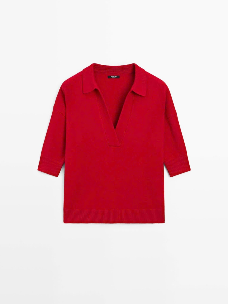 ÁO CỔ POLO CỔ CHỮ V DỆT KIM PHA LEN