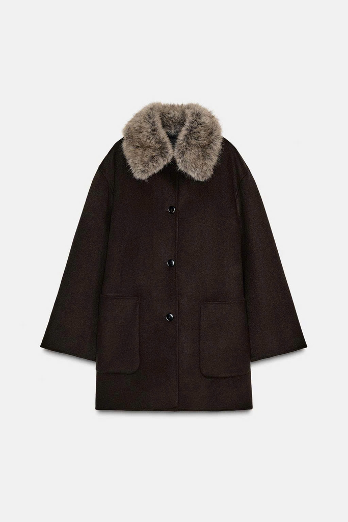 ÁO KHOÁC LEN CỔ LÔNG NHÂN TẠO ZW COLLECTION