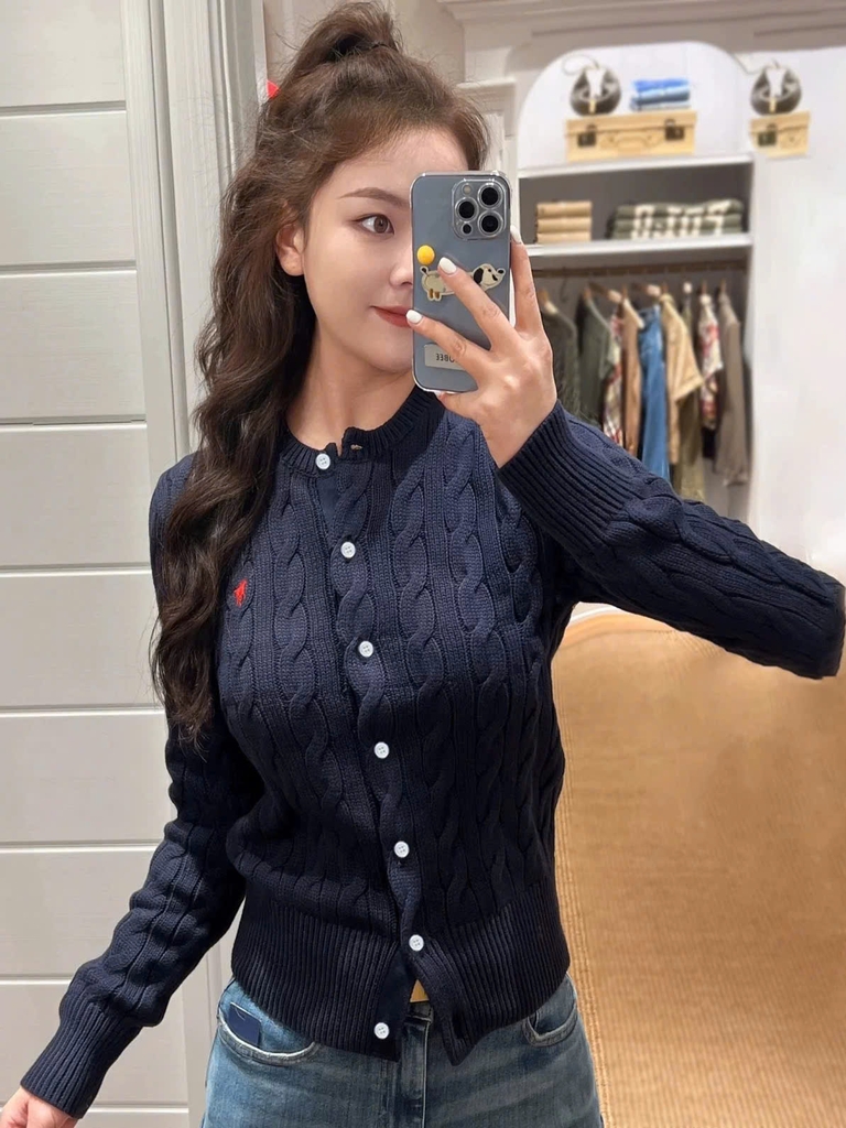 Áo cardigan Polo vặn thừng to