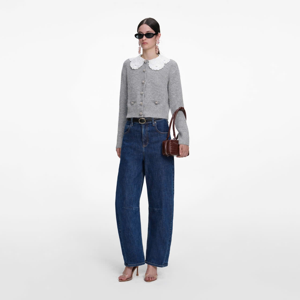 ÁO KHOÁC CARDIGAN CỔ REN MÀU XÁM