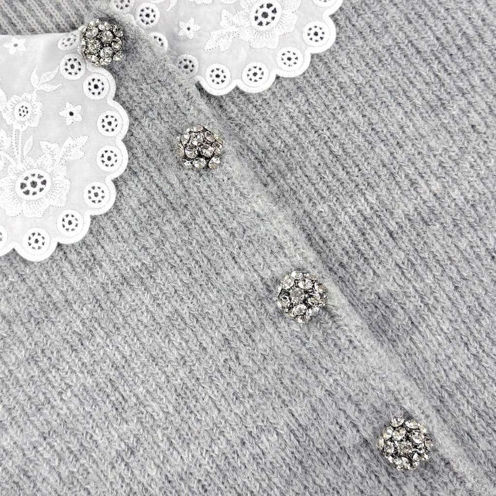 ÁO KHOÁC CARDIGAN CỔ REN MÀU XÁM