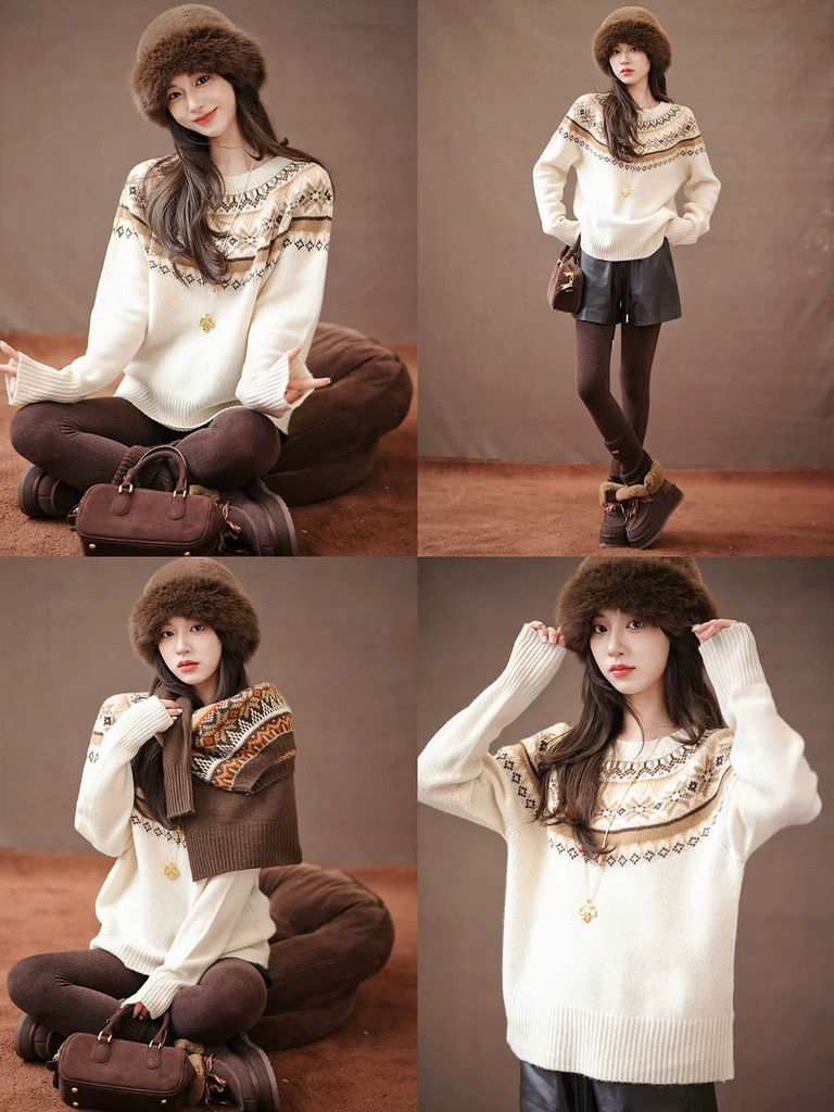 Áo len Loro Piana cổ tròn thổ cẩm