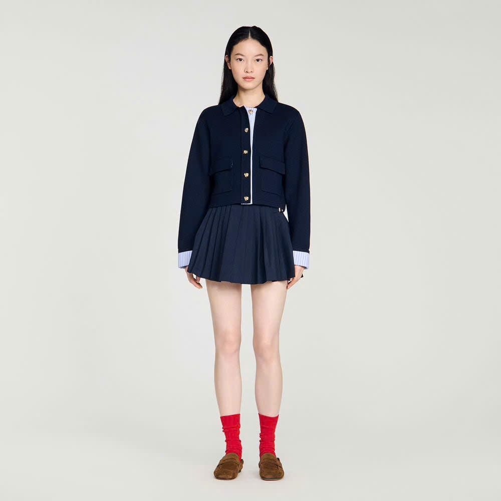 Áo cardigan polo bằng len