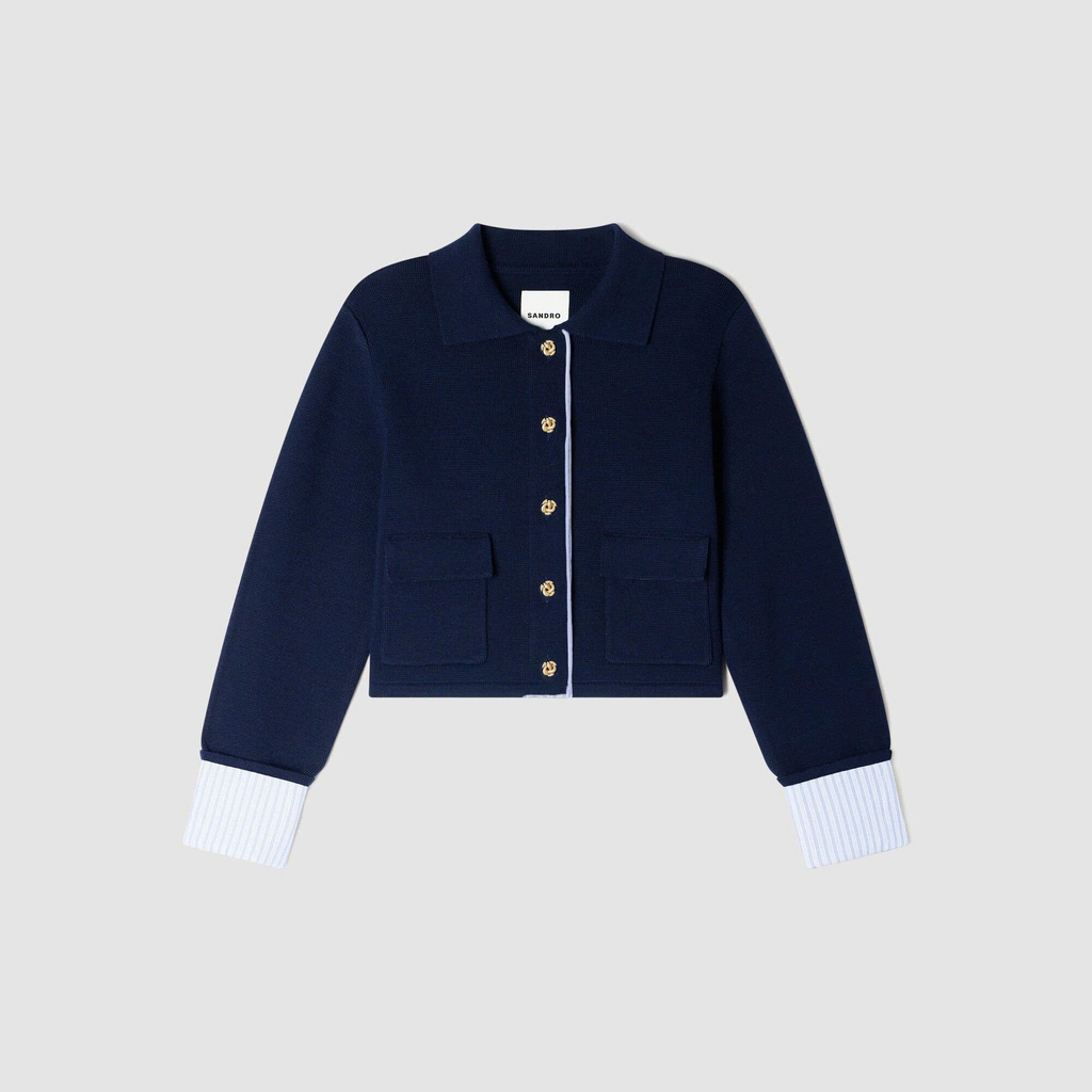 Áo cardigan polo bằng len