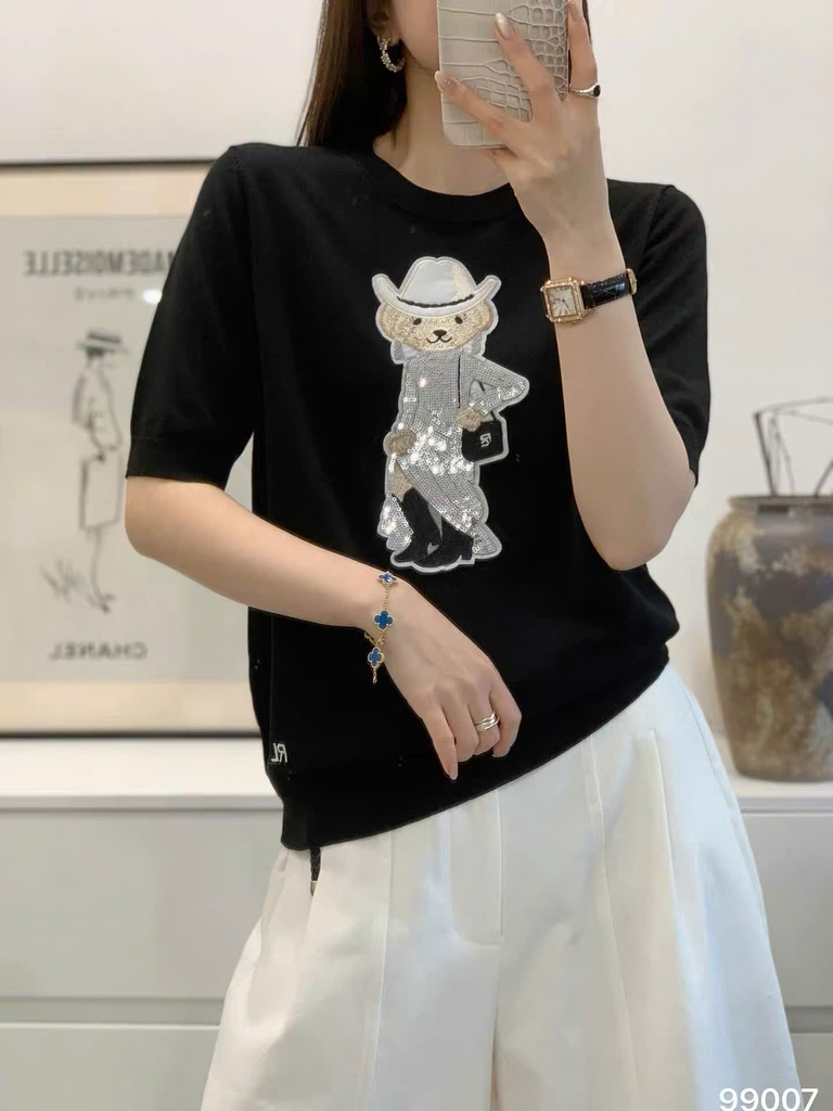 Áo thun cotton hình gấu phương Tây