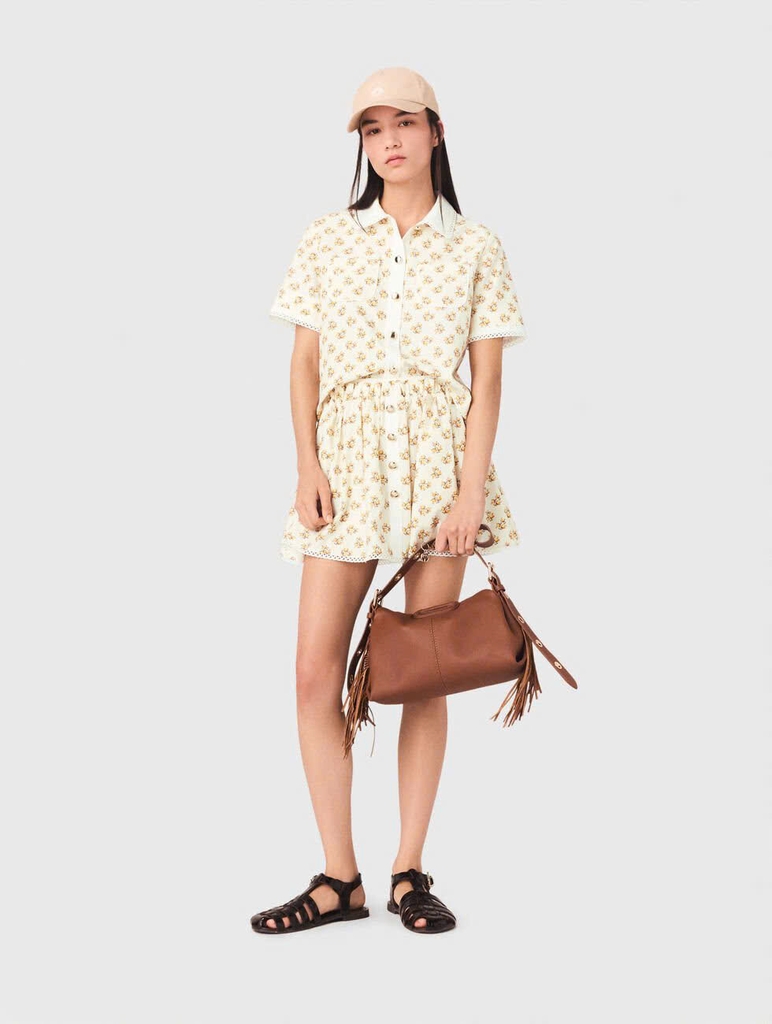 Áo sơ mi MAJE hoa nhí vàng cổ đức dáng crop (set 2pcs tách set)