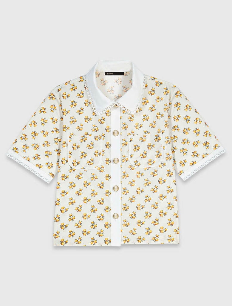 Áo sơ mi MAJE hoa nhí vàng cổ đức dáng crop (set 2pcs tách set)