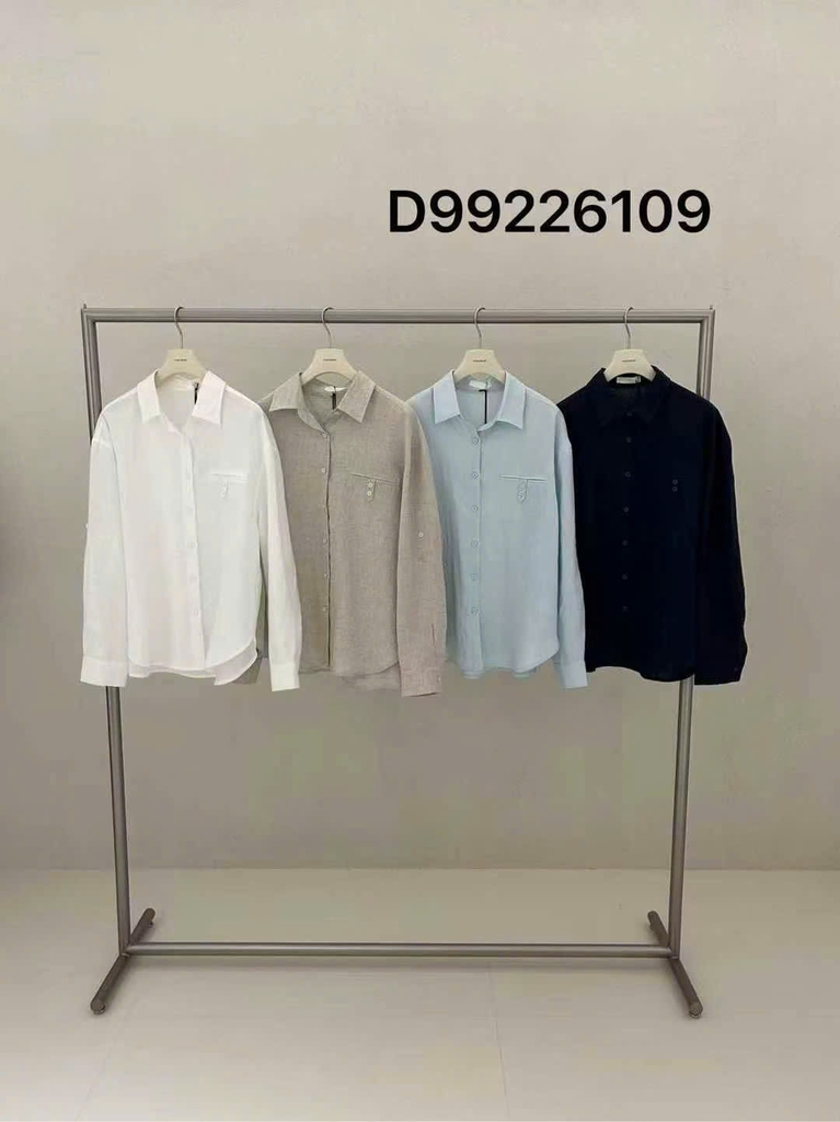 Set linen Áo sơ mi cổ đức + Quần suông TTOO VOIUS Hàn Quốc
