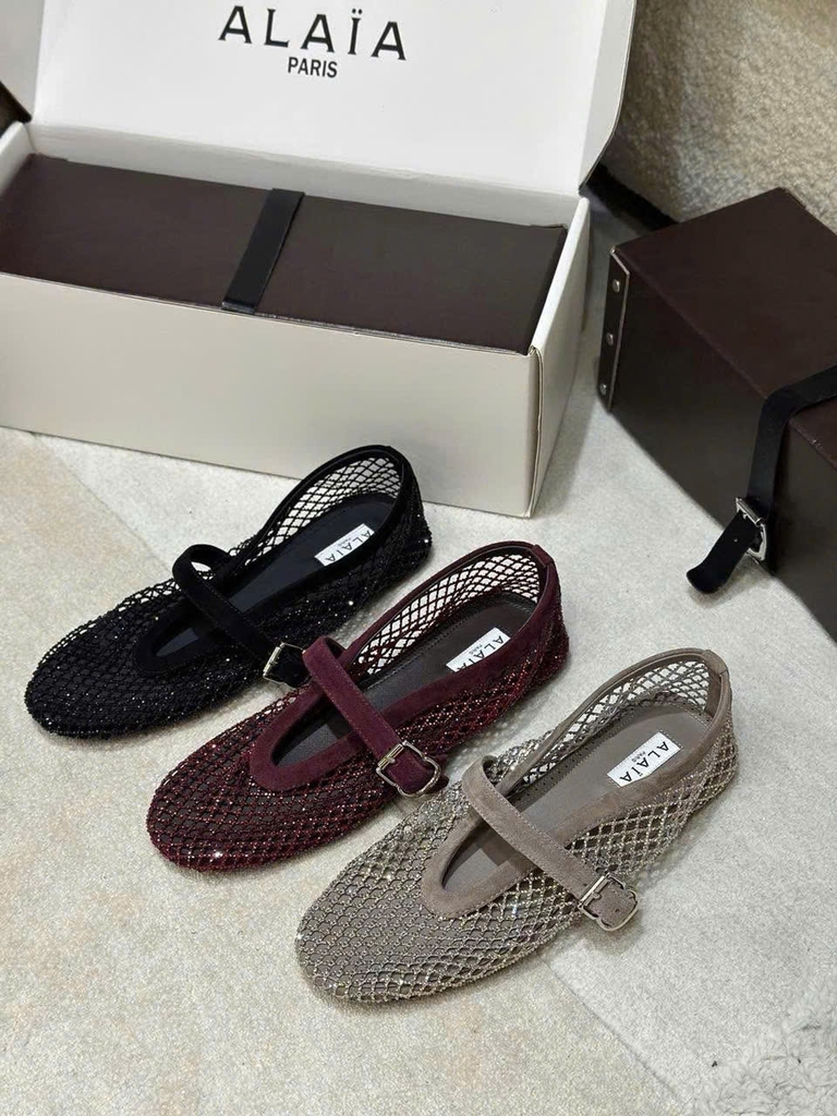 Giày ALAIA Beaded mesh Ballerinas Flats - Bản bling