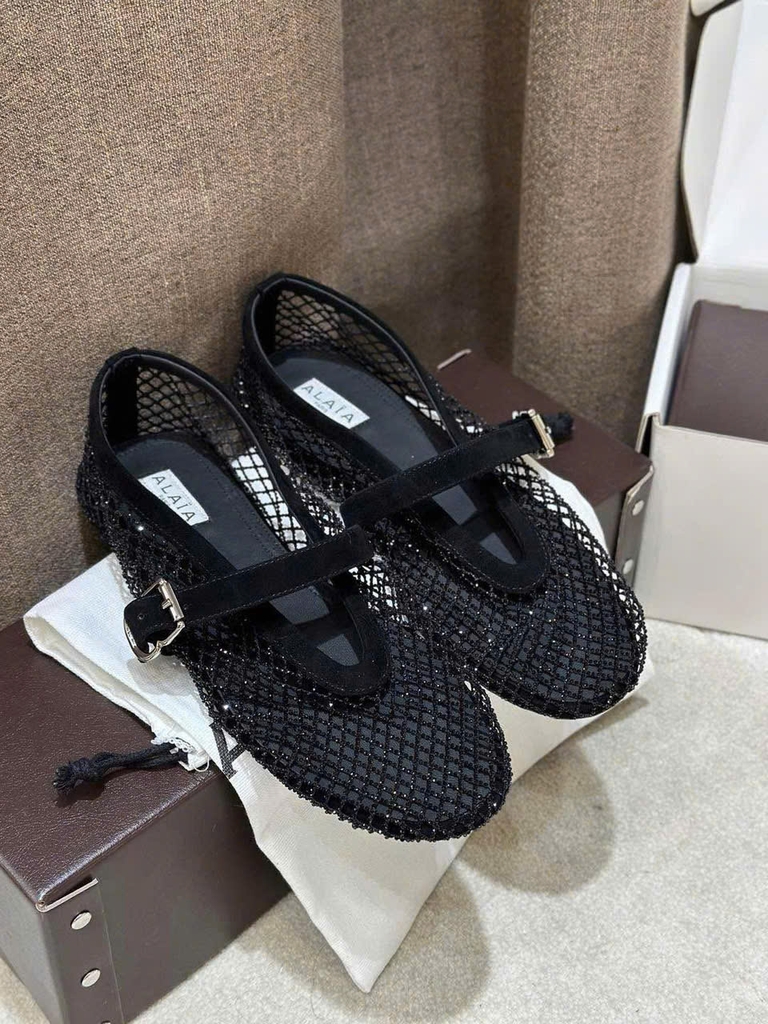 Giày ALAIA Beaded mesh Ballerinas Flats - Bản bling