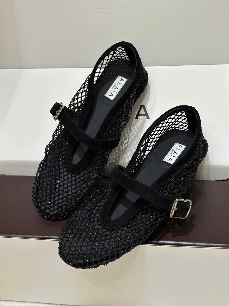 Giày ALAIA Beaded mesh Ballerinas Flats - Bản bling