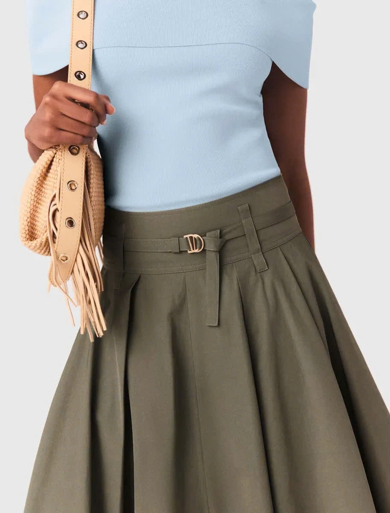 Chân váy midi cotton xếp ly