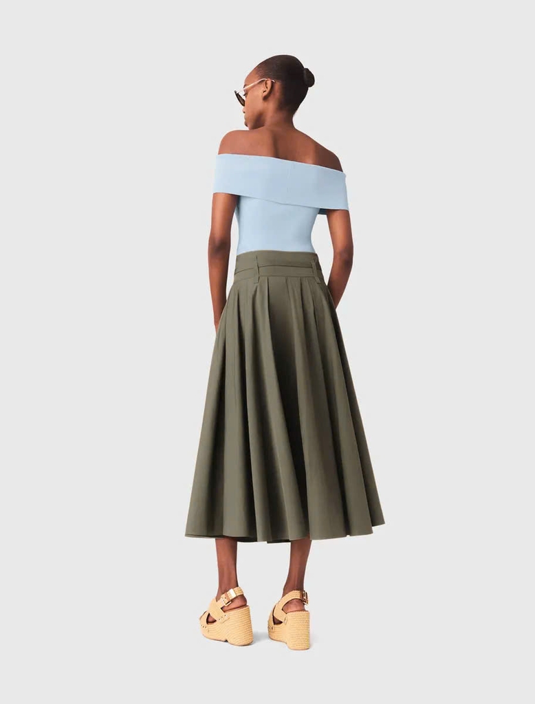 Chân váy midi cotton xếp ly