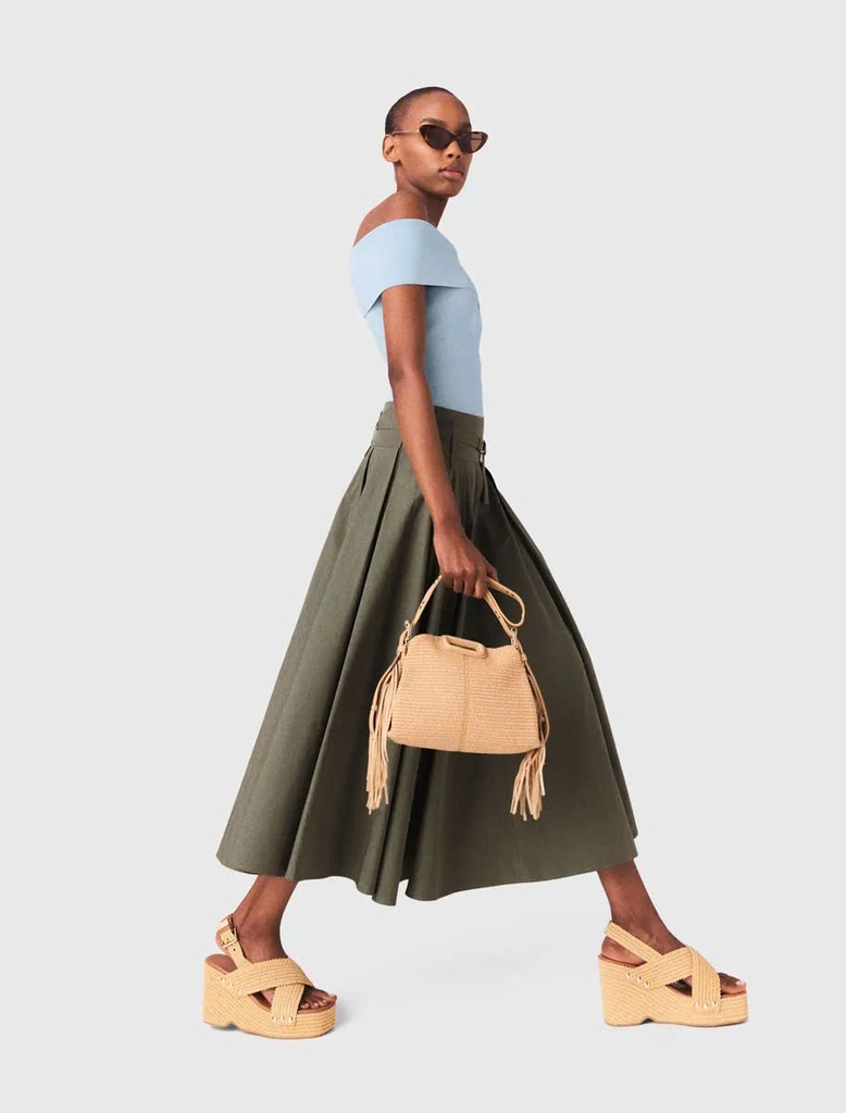 Chân váy midi cotton xếp ly
