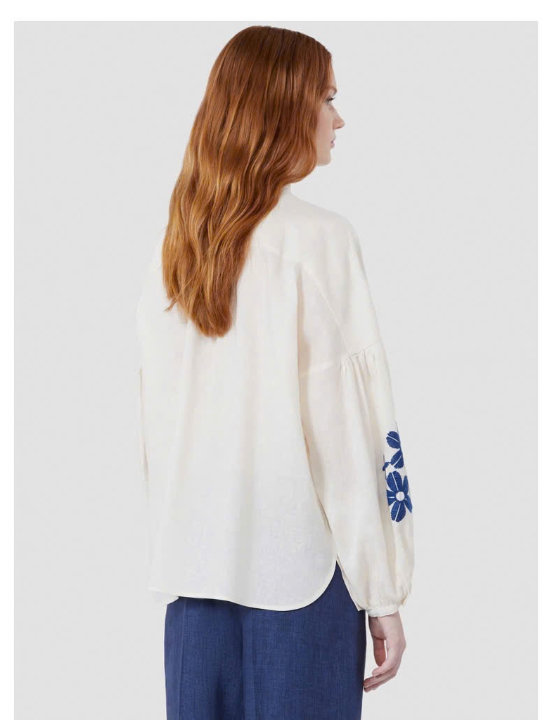 Sơ mi Weekend MaxMara tay đèn lồng thêu hoa xanh