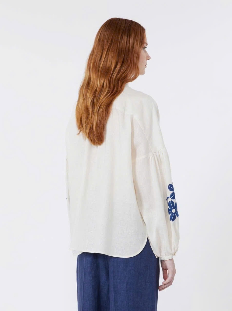 Sơ mi Weekend MaxMara tay đèn lồng thêu hoa xanh