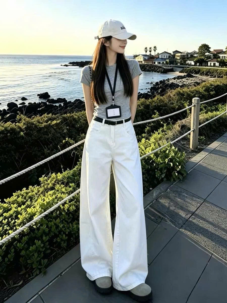 Quần denim lạnh T -Flatform dáng suông kèm belt 2 màu (V68280)