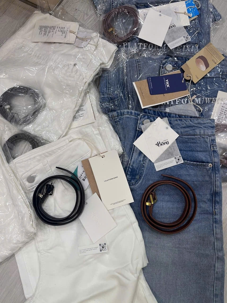 Quần denim lạnh T -Flatform dáng suông kèm belt 2 màu (V68280)