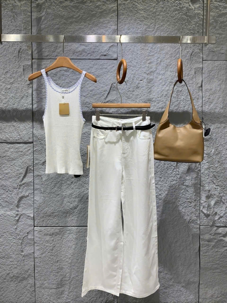 Quần denim lạnh T -Flatform dáng suông kèm belt 2 màu (V68280)