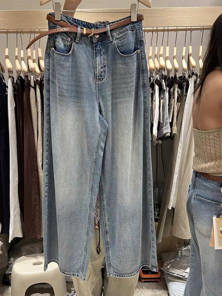 Quần denim lạnh T -Flatform dáng suông kèm belt 2 màu (V68280)