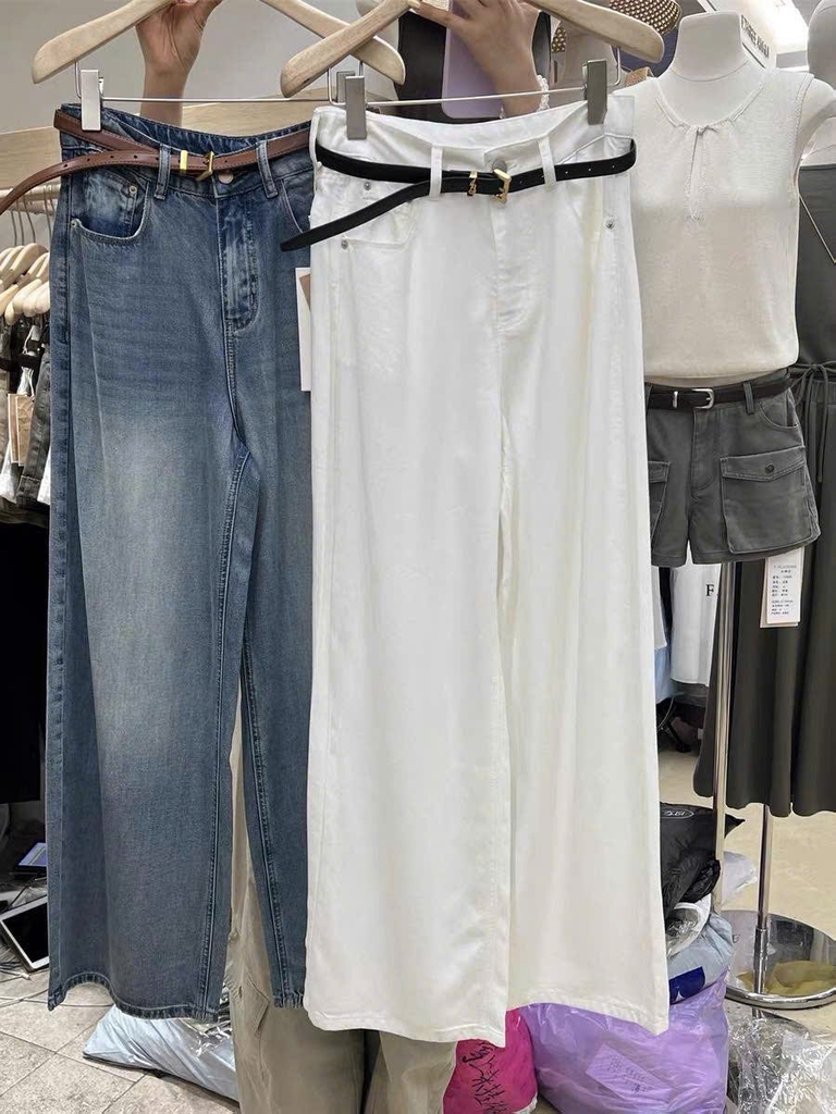 Quần denim lạnh T -Flatform dáng suông kèm belt 2 màu (V68280)