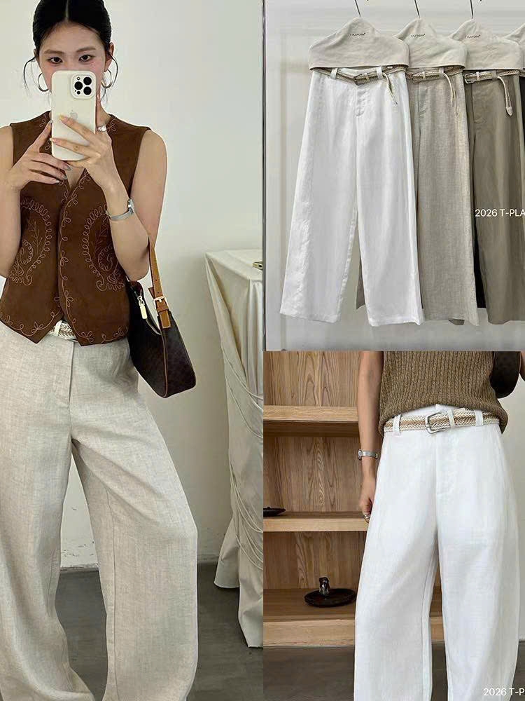 Quần suông linenT-Flatform  kèm belt 4 màu (6232)