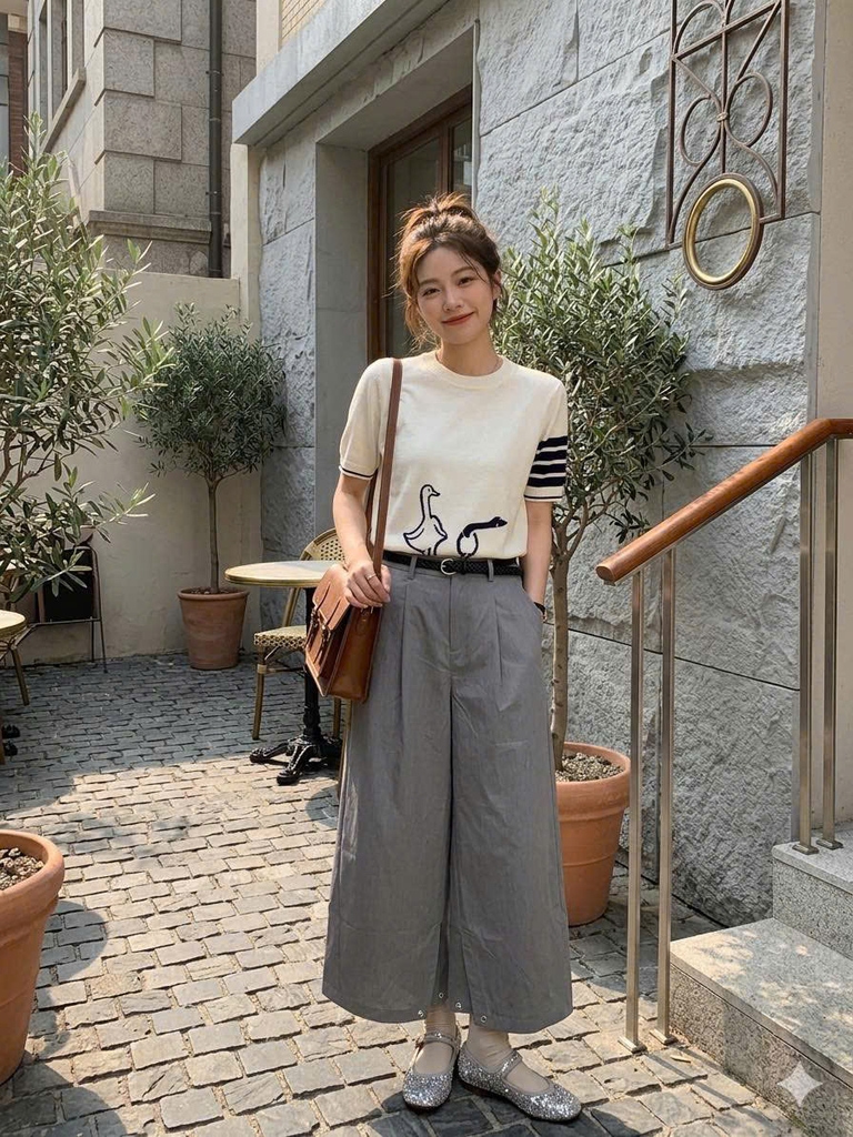 Quần suông T-Flatform ống cong phối khuy bấm 3 màu kèm belt (6258)