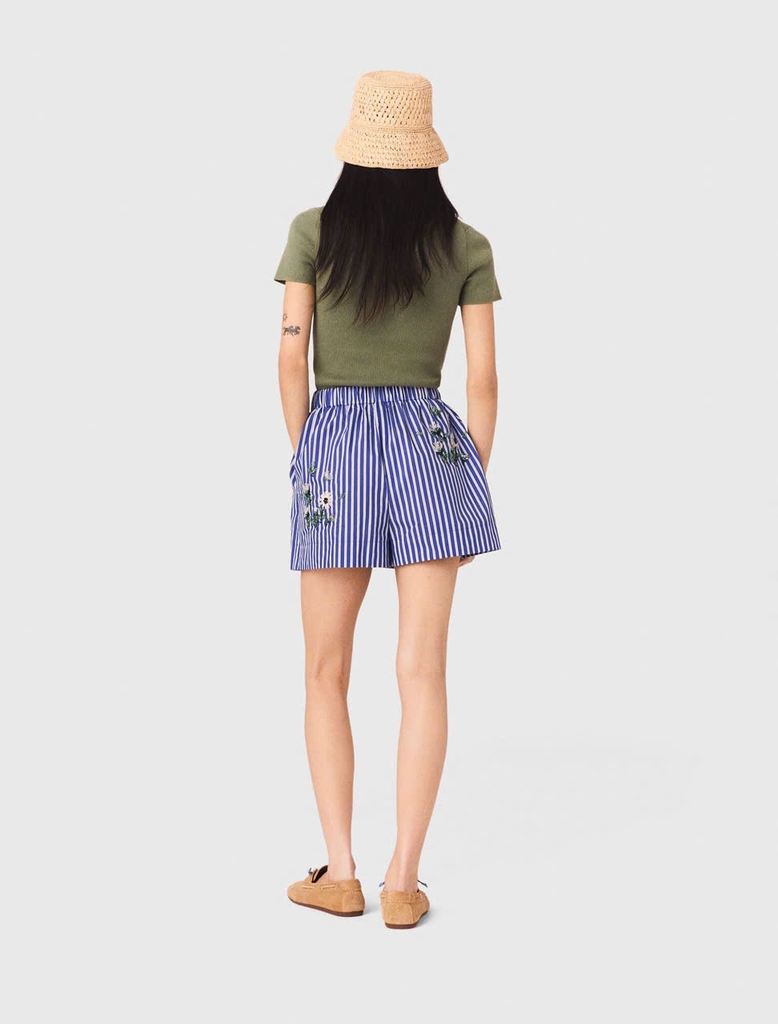 Quần short cotton kẻ sọc thêu