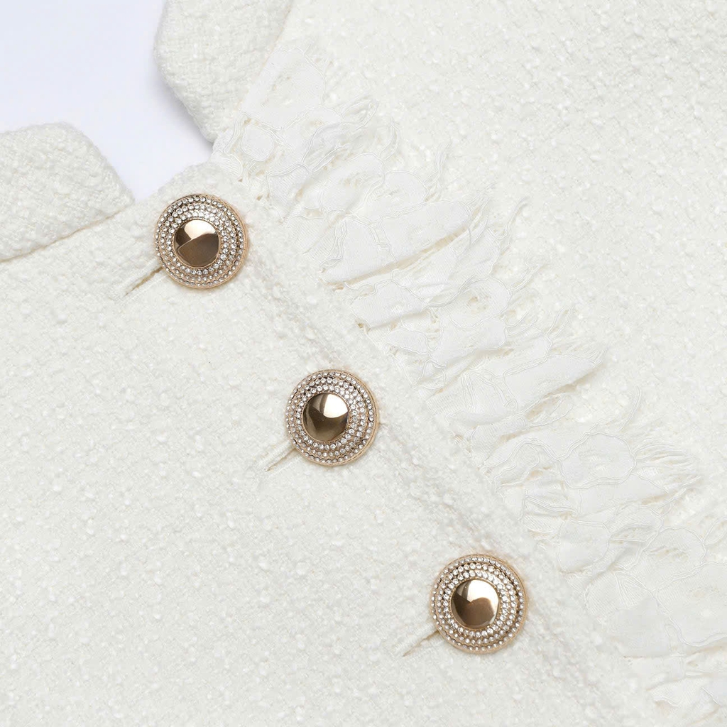 ĐẦM MIDI CHẤM BI VẢI BOUCLE MÀU KEM