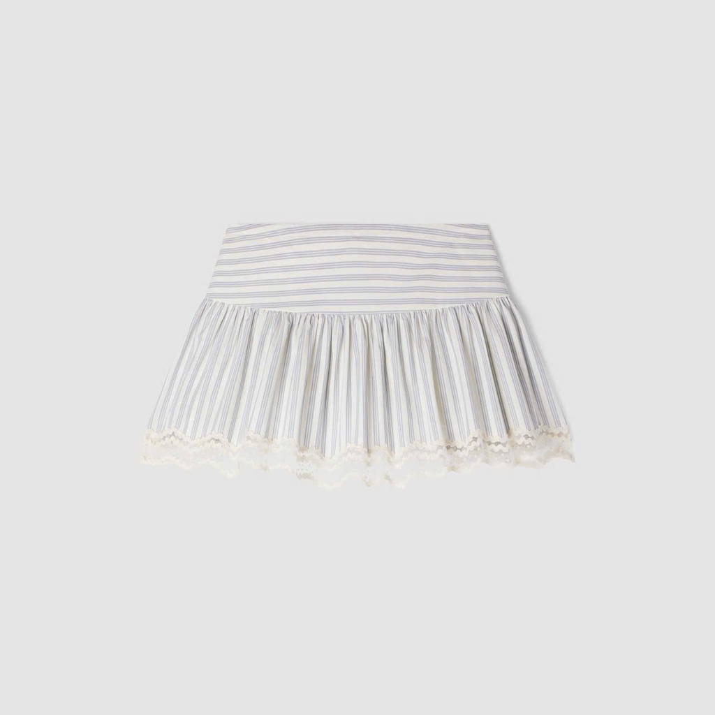 Chân váy mini SANDRO kẻ xanh viền bèo