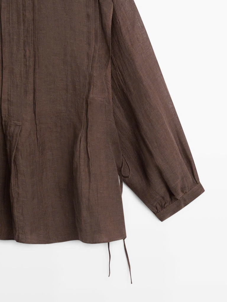 ÁO BLOUSE OVERSIZE BẰNG LANH, DÁNG SUÔNG MỀM MẠI CÓ CHI TIẾT BÈO NHÚN