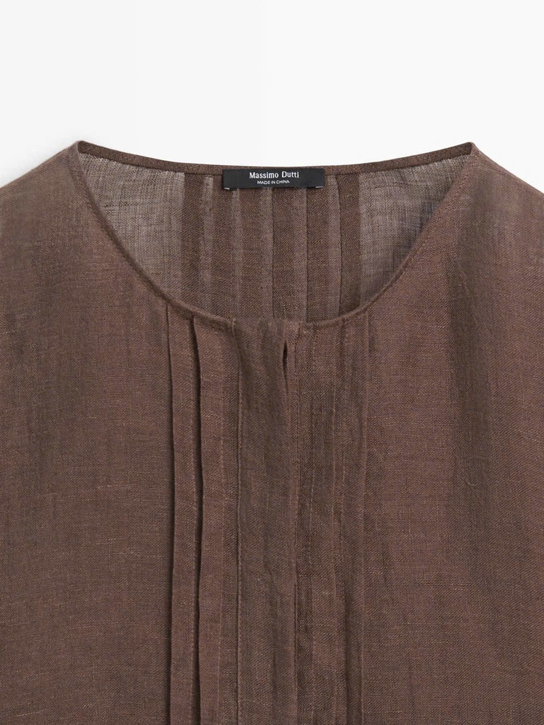 ÁO BLOUSE OVERSIZE BẰNG LANH, DÁNG SUÔNG MỀM MẠI CÓ CHI TIẾT BÈO NHÚN