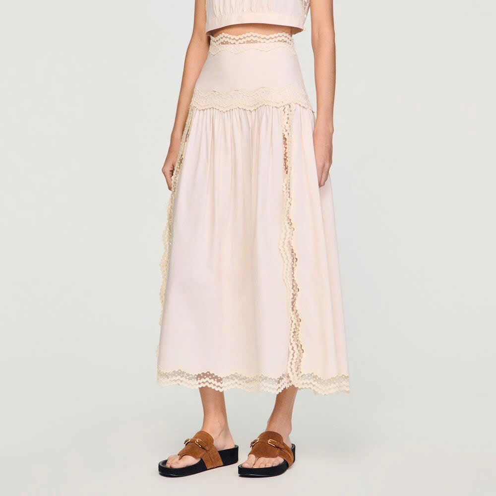 ÁO CROPTOP BẰNG COTTON VỚI VIỀN REN/ VÁY DÀI BẰNG VẢI COTTON CÓ VIỀN
