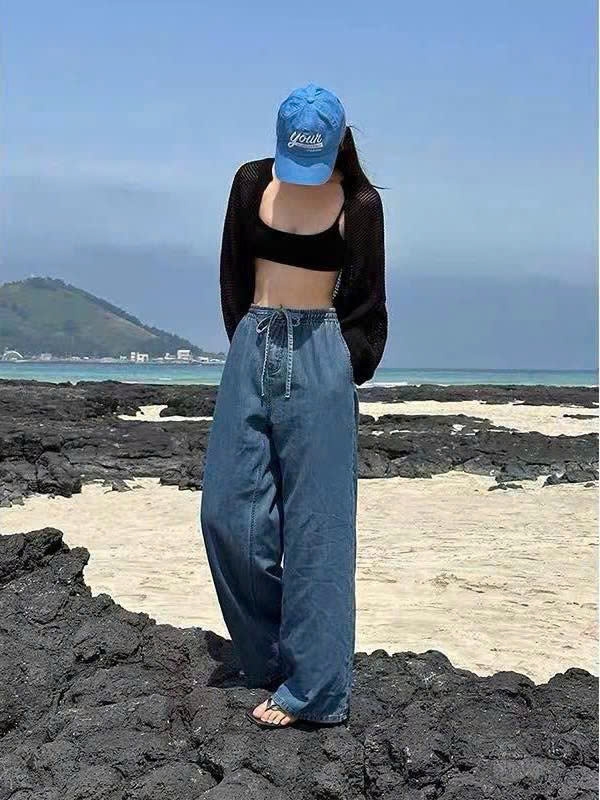 Quần suông denim HM cạp chun