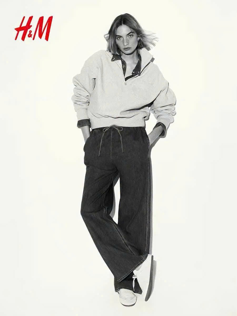 Quần suông denim HM cạp chun