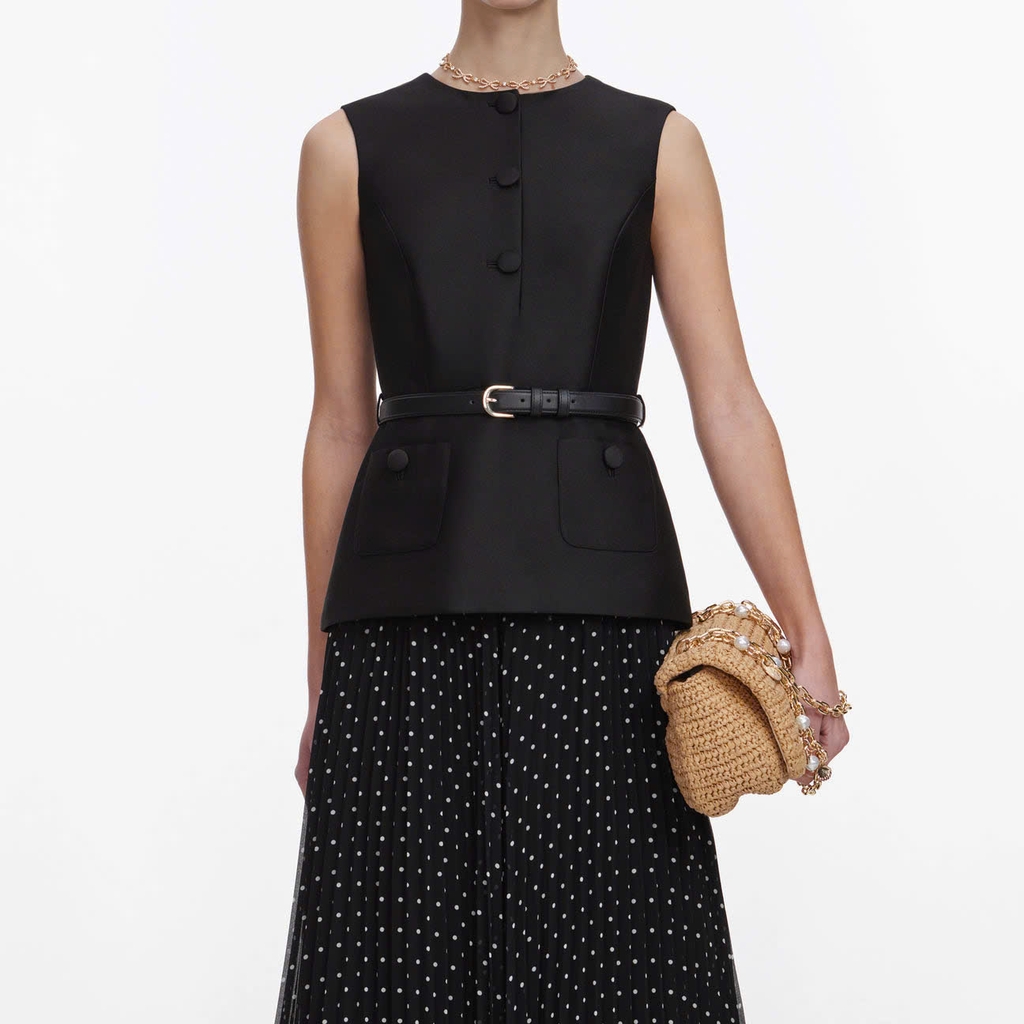 VÁY MIDI CHẤM BI BẰNG VẢI TAFFETA ĐEN