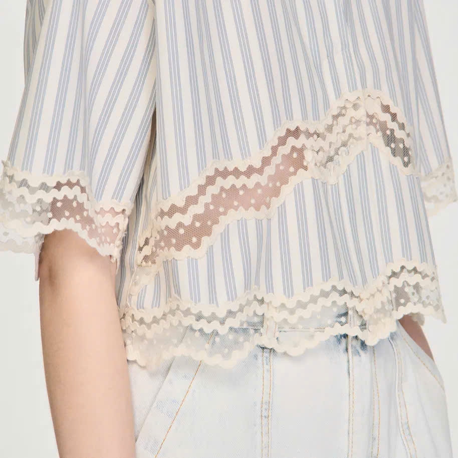 Áo sơ mi cotton kẻ sọc dáng cropped