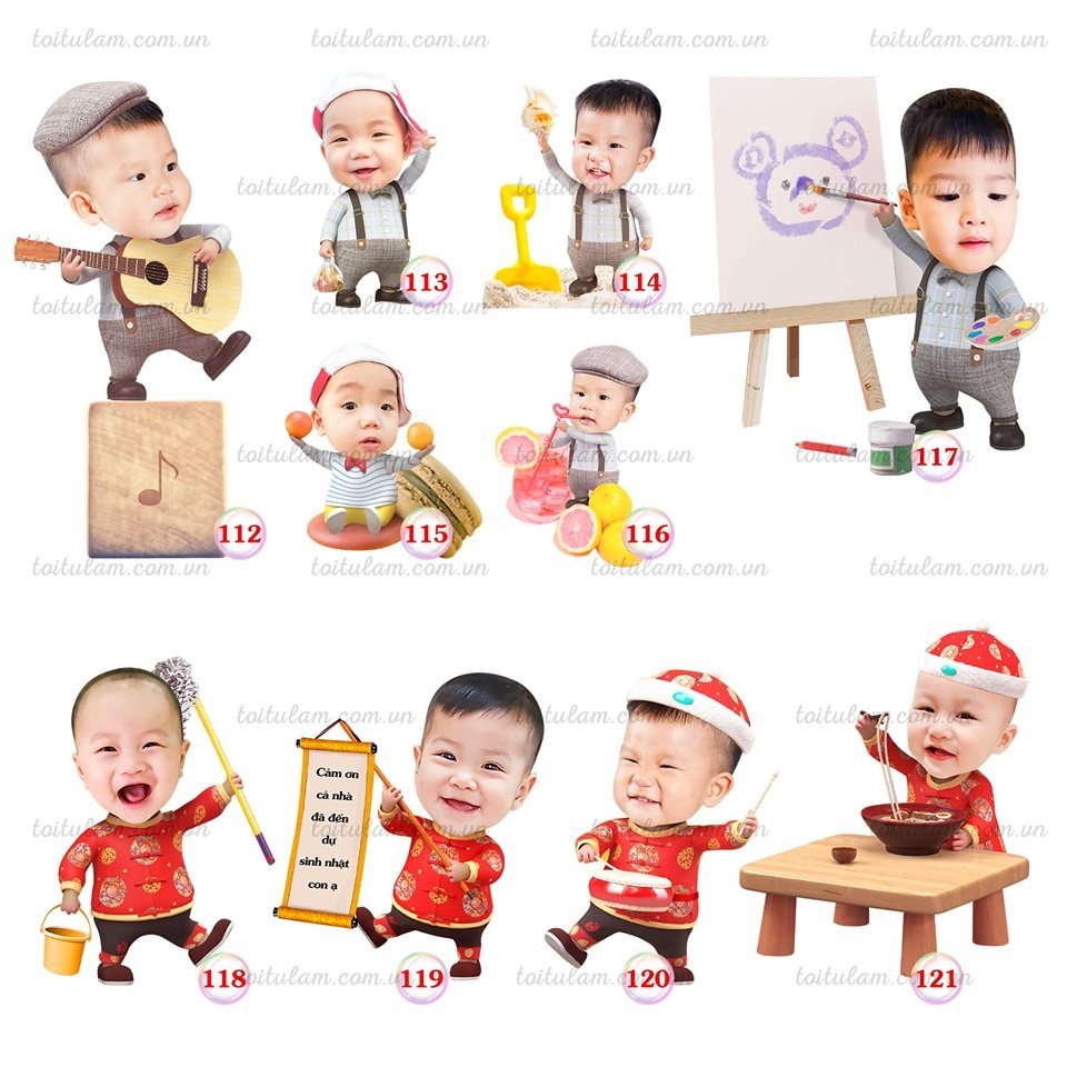 Set chibi để bàn trang trí sinh nhật thôi nôi đầy tháng bé trai bé gái bin   Lazadavn