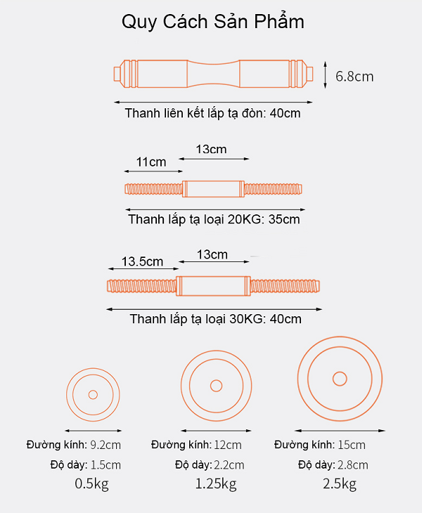 Bộ tạ tay gang mạ Niken 4 IN 1 FED-8007