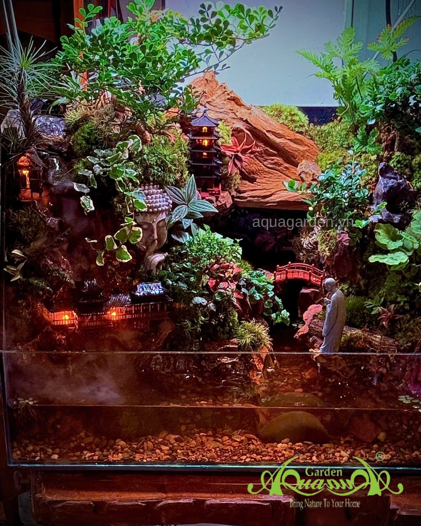 Hồ bán cạn - Thiền Vân Cổ Tự – Tiểu cảnh hồ bán cạn tĩnh tại giữa mây khói