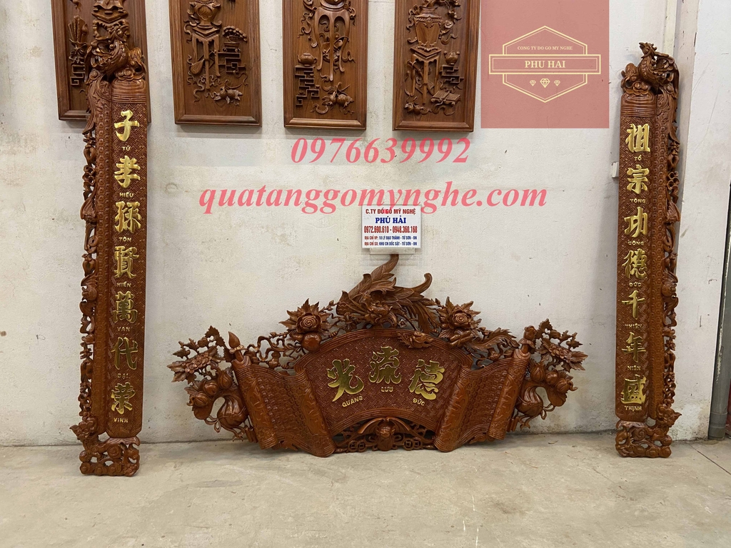 cuốn thư câu đối gỗ gụ dát vàng