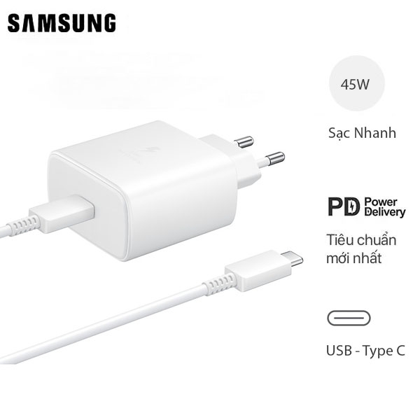 Bộ Sạc Nhanh Samsung Galaxy S20 Ultra  - Travel Apdater 45W - Chuẩn PD - Hàng Chính Hãng