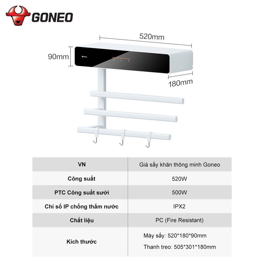 Giá Treo Khăn Điện Thông Minh Gongniu, Sấy Khô Ngăn Ẩm Mốc, Cảm Ứng 1 Chạm, Kiểm Soát Nhiệt Độ
